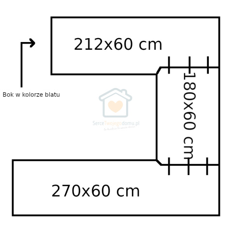 Blat według szkicu + cokoły, płyta 220x60 parapet i bok w kolorze blatu