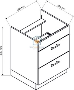 Szara szafka kuchenna z szufladami pod płytę 60 cm KATE