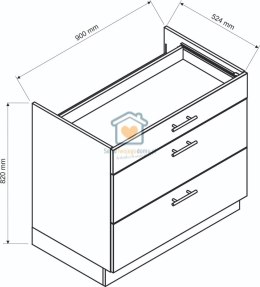 Szara szafka kuchenna z szufladami pod płytę 90 cm KATE