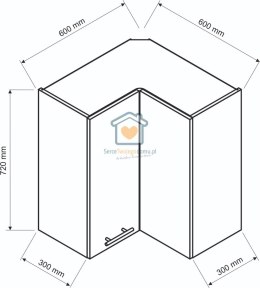 Popielata wisząca narożna szafka kuchenna 60x60 cm KATE