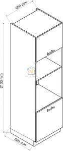 Popielaty  słupek kuchenny do zabudowy piekarnika i mikrofali 60 cm ZOYA