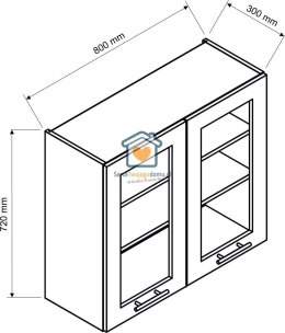 Szara wisząca witryna kuchenna 2-drzwiowa 80 cm EMILY