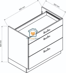 Biała szafka kuchenna z szufladami pod płytę 90 cm IRMA