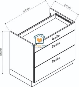 Zielona szafka kuchenna z szufladami pod płytę 90 cm IRMA