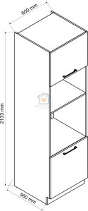Szary słupek kuchenny do zabudowy piekarnika i mikrofali mat 60 cm NATALIA